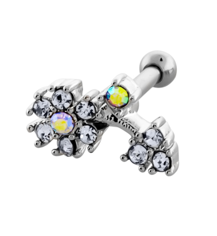 Flower Rainbow Aurora CZ Cartilage Barbell