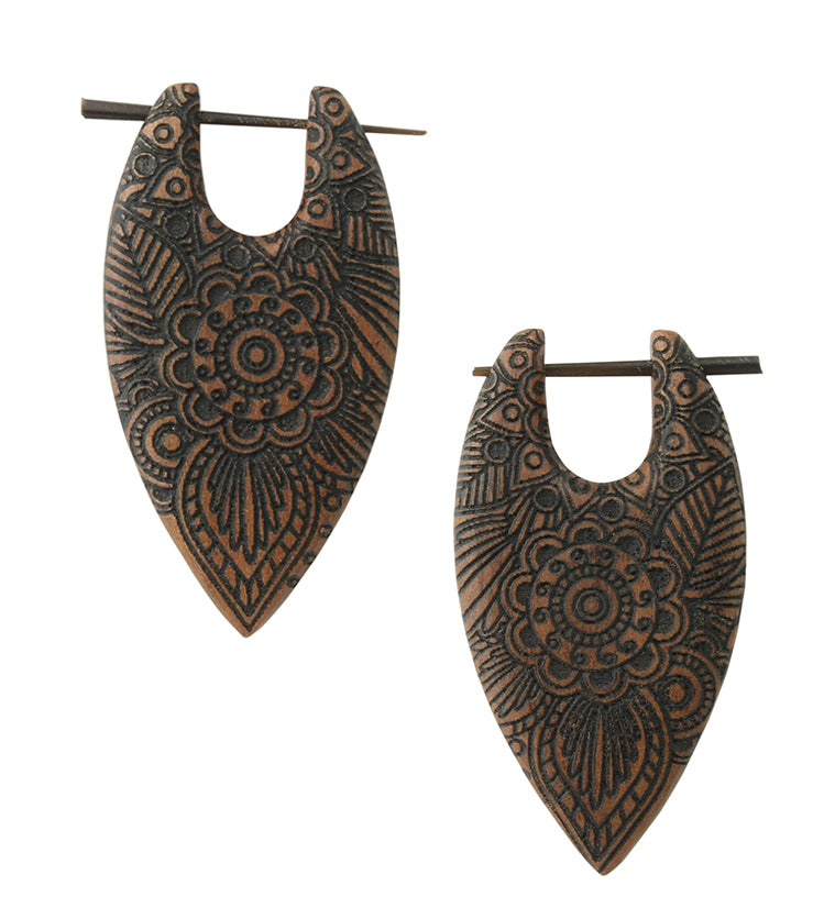 Flower Sun Saba Wood Point Earrings