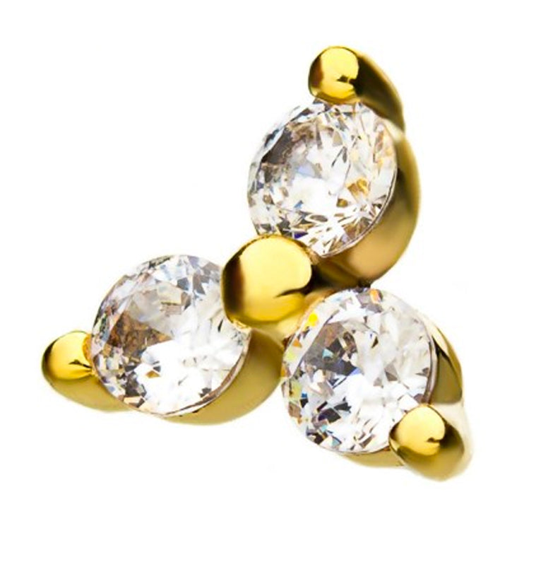 14kt Gold Trinity Flower CZ Threadless Top