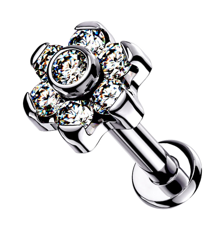 16G Clear CZ Flower Top Titanium Labret