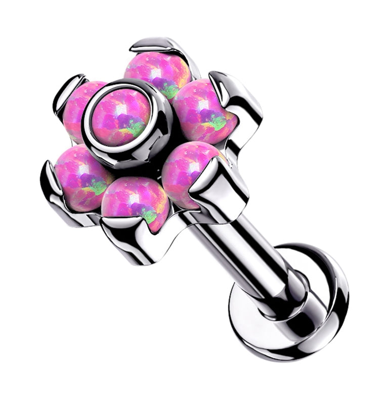 16G Pink Opalite Flower Top Titanium Labret