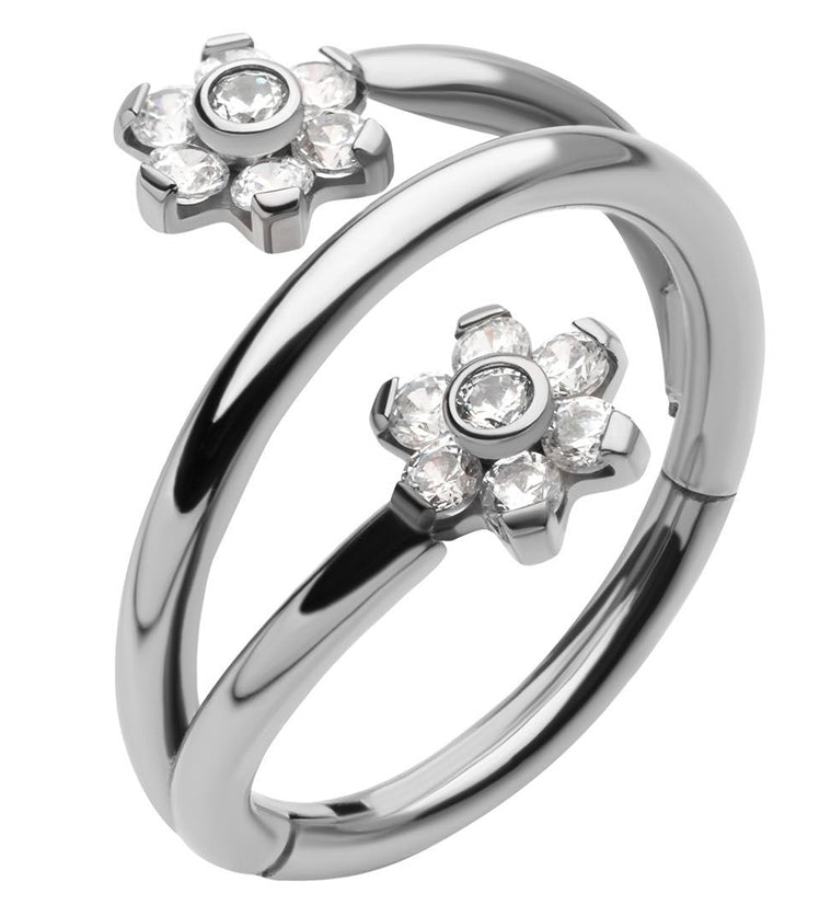 Flower Twist CZ Titanium Hinged Segment Ring
