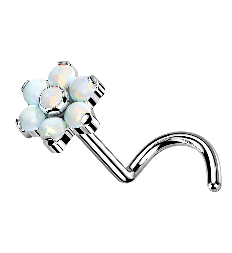 Flower White Opalite Titanium Nose Screw Ring
