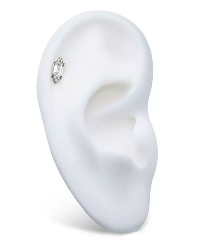 Frozen Baguette Clear CZ Threadless Titanium Top