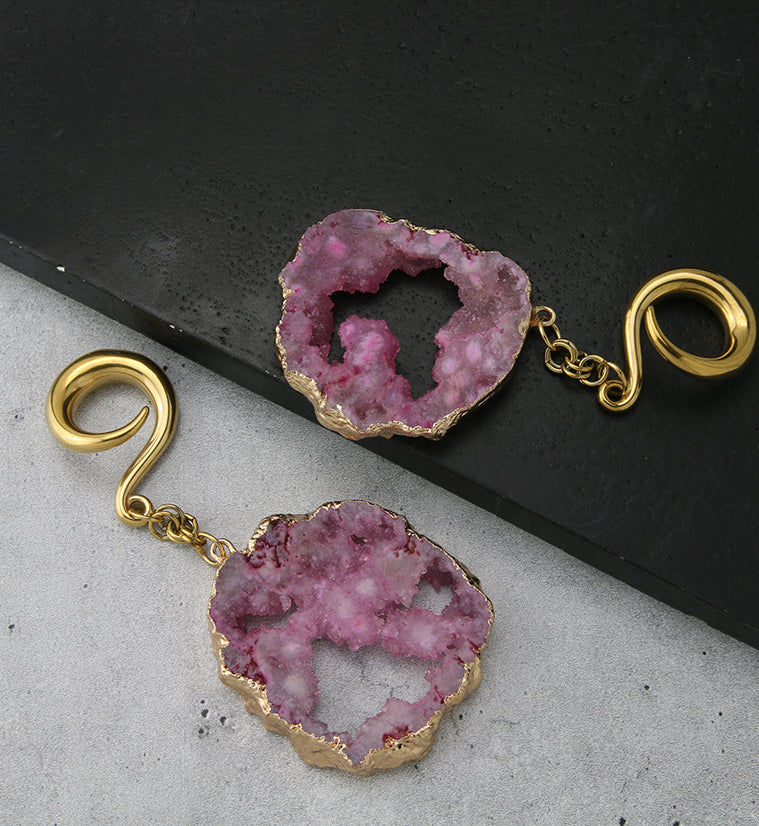 Fuchsia Druzy Agate Slice Hangers