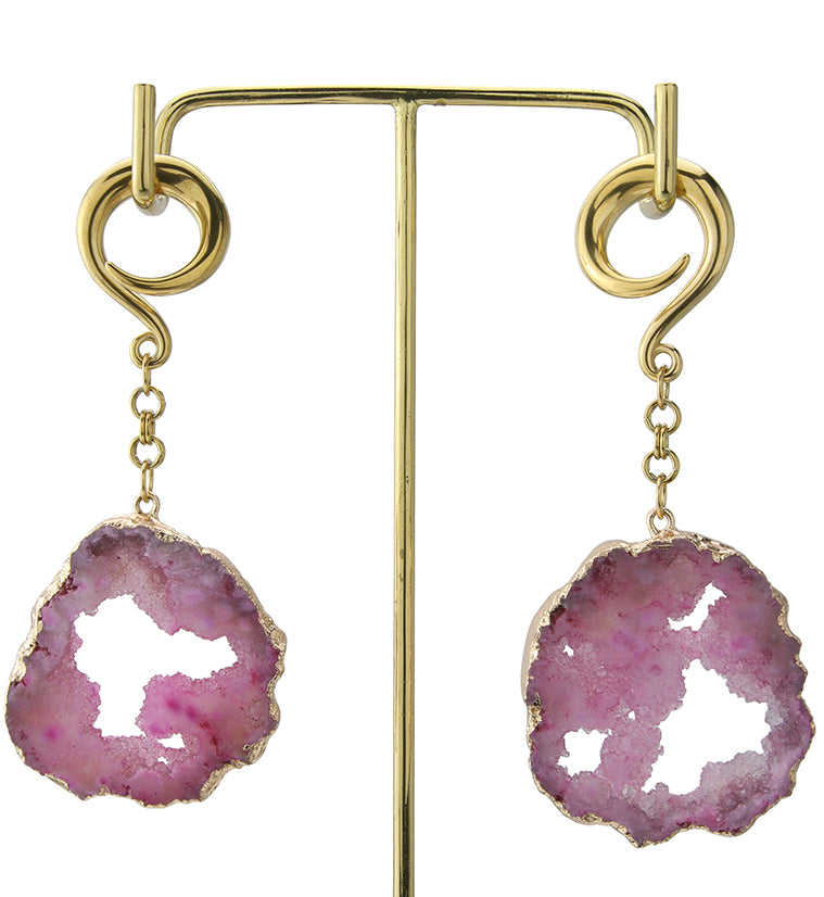 Fuchsia Druzy Agate Slice Hangers