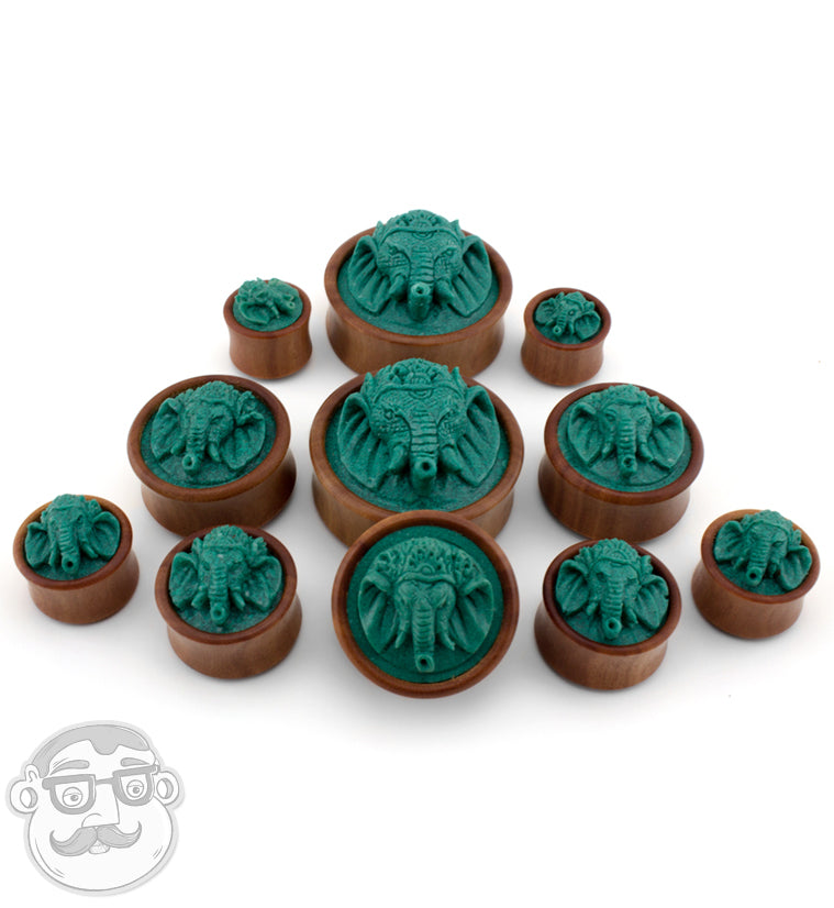 Saba Wood Plugs With Ganesh Stone Inlay