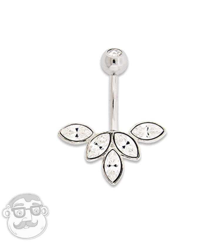 Silver Geometric CZ Belly Button Ring