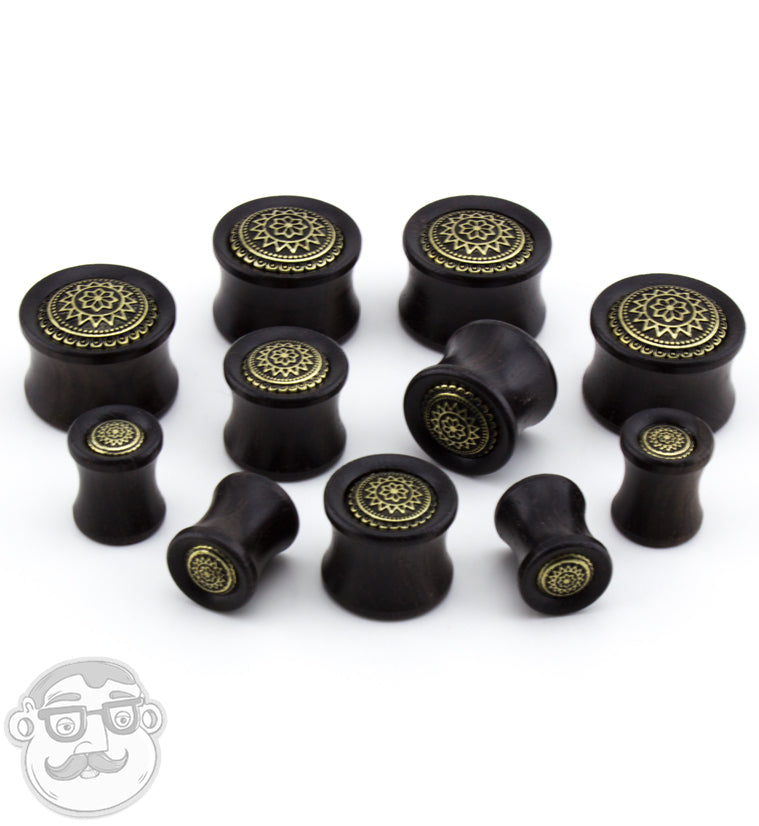 Ebony Wood Plugs Geometric Sun Inlay