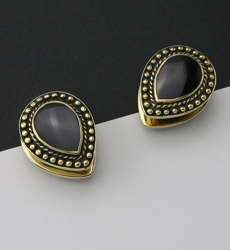 Gild Teardrop Black Resin Brass Ear Weights