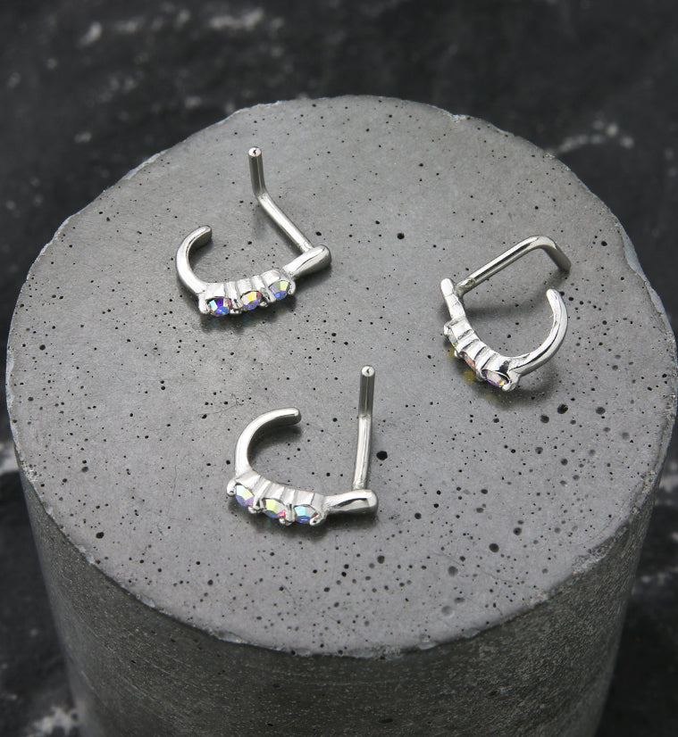 Gilded Rainbow Aurora CZ Nose Curve Ring