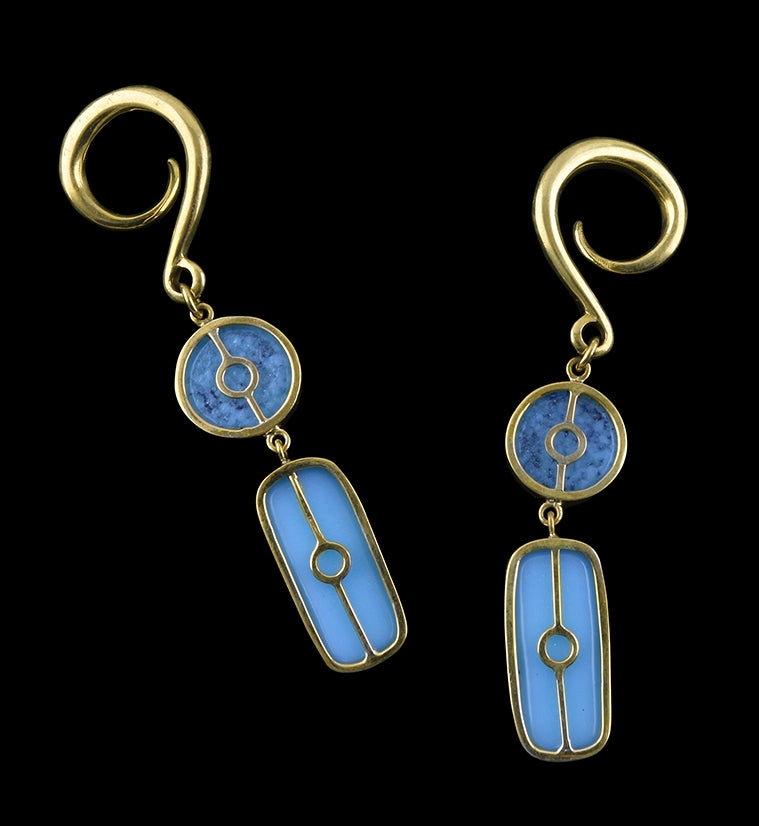 Aqua Double Dichroic Plane Glass Brass Ear Weights