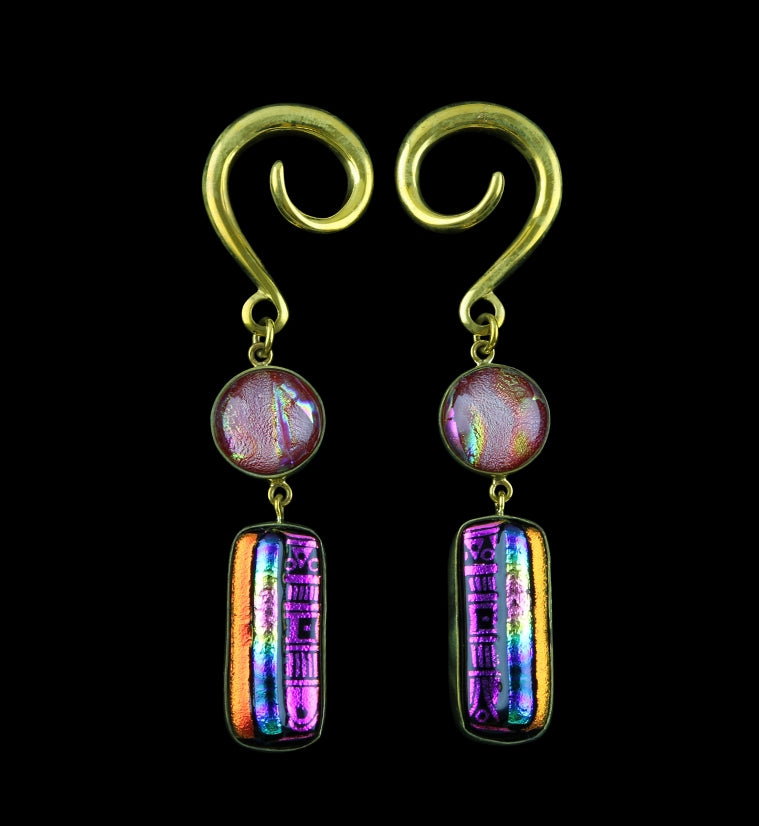 Rainbow Double Dichroic Plane Glass Brass Ear Weights