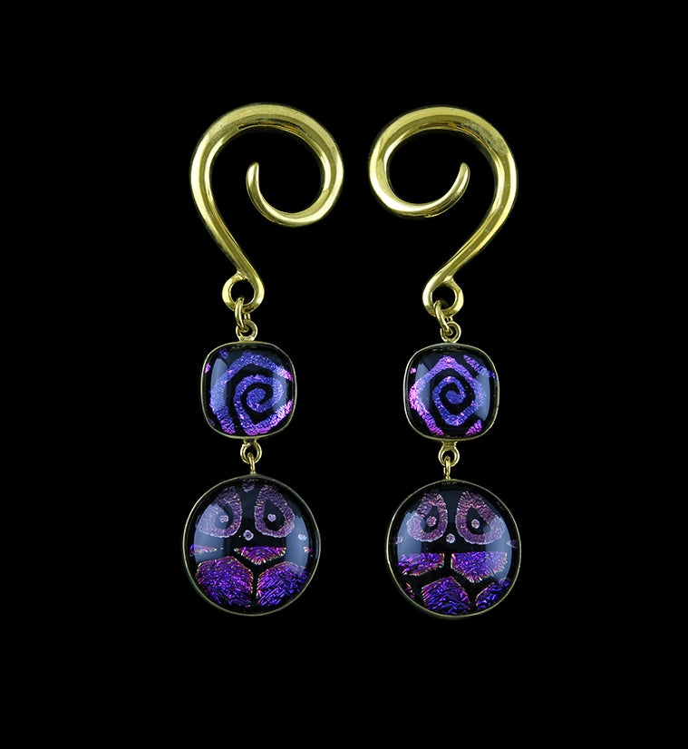 Purple Spiral Glass Cab Brass Ear Weights