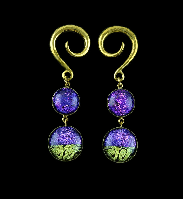 Purple Gold Glass Cab Brass Ear Weights