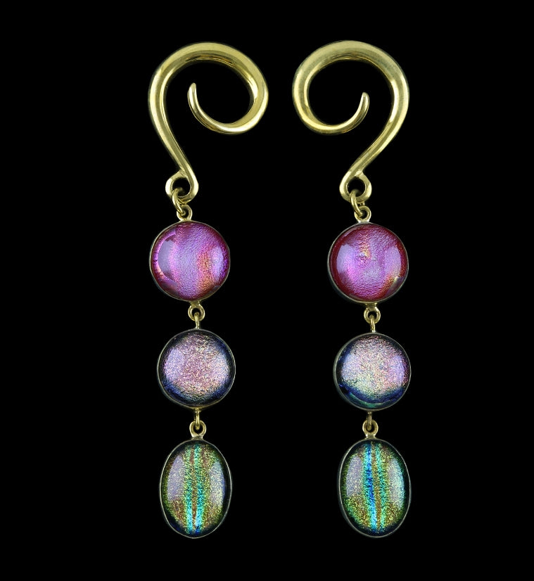 Triple Dichroic Glass Cab Brass Ear Weights Version 2