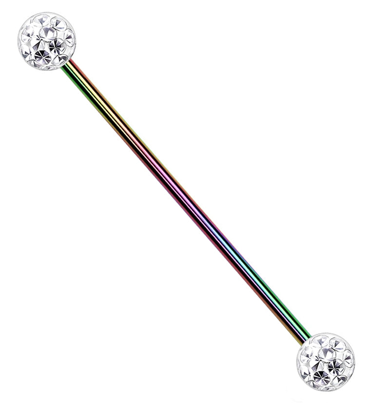 Glitterball Rainbow PVD Industrial Barbell