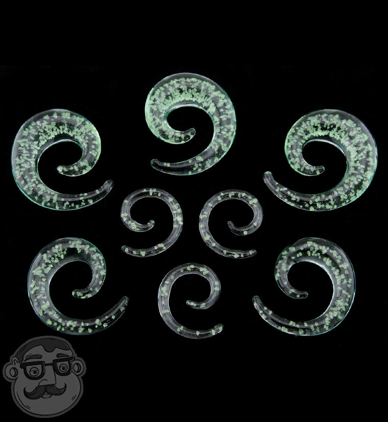 Glow In The Dark Glass Spiral Plugs