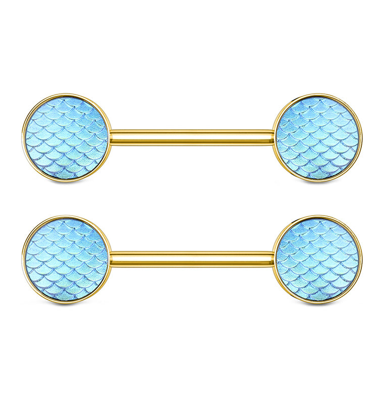 14G Blue & White Opalite Flower Gold Flower Nipple Ring Barbell