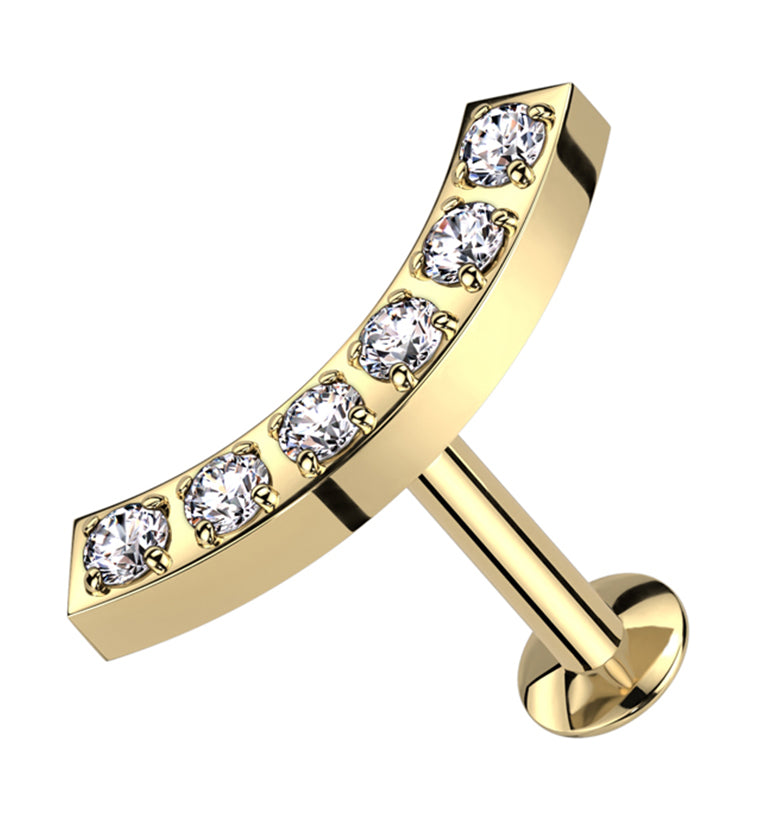 Gold PVD Camber CZ Stainless Steel Convex Back Threadless Labret