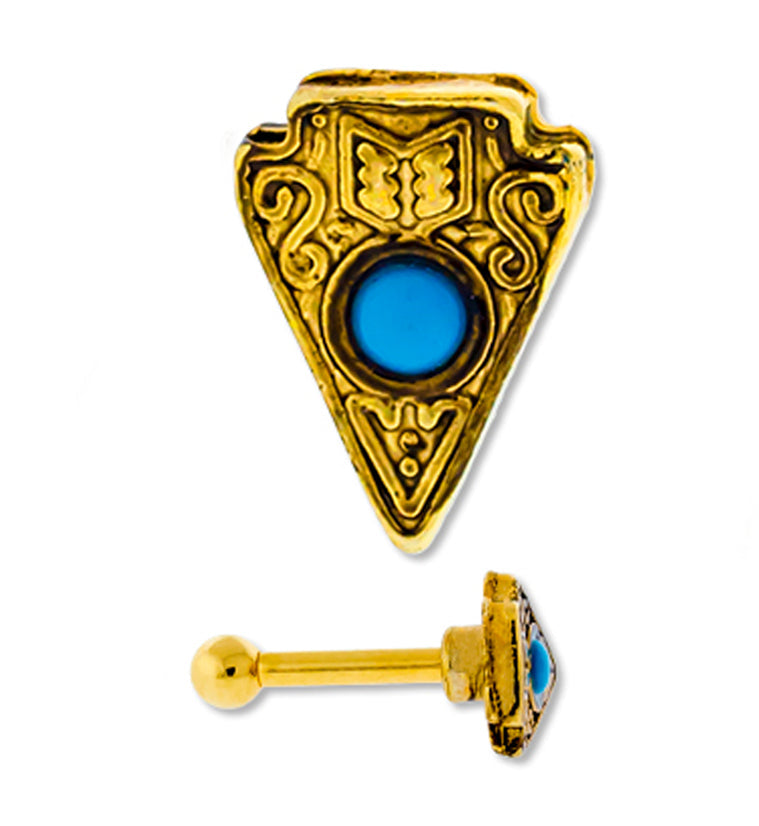 16G Gold PVD Turquoise Inlay Arrowhead Cartilage / Tragus Barbell