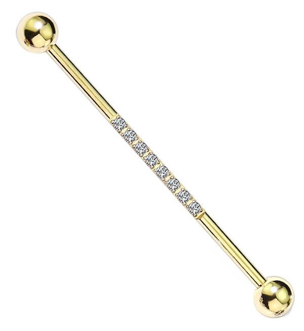 Center Line Gold PVD CZ Industrial Barbell