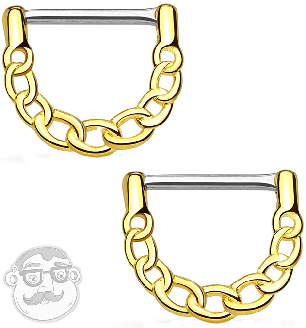 14G Gold Plated Chain Link Brass Nipple Clicker Ring