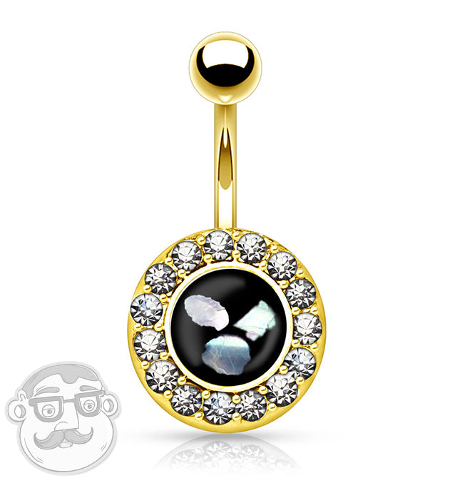 Golden Circular CZ With Shell Inlay Belly Button Ring
