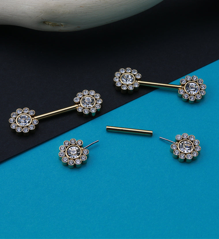 14G Gold PVD Cirque Threadless Nipple Ring Barbells