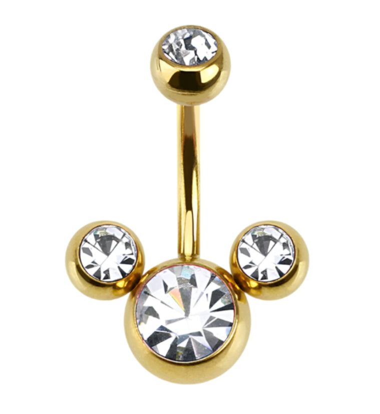 Gold PVD Trinity CZ Belly Button Ring