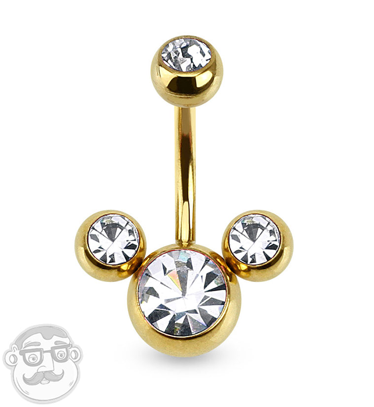 Gold PVD Trinity CZ Belly Button Ring