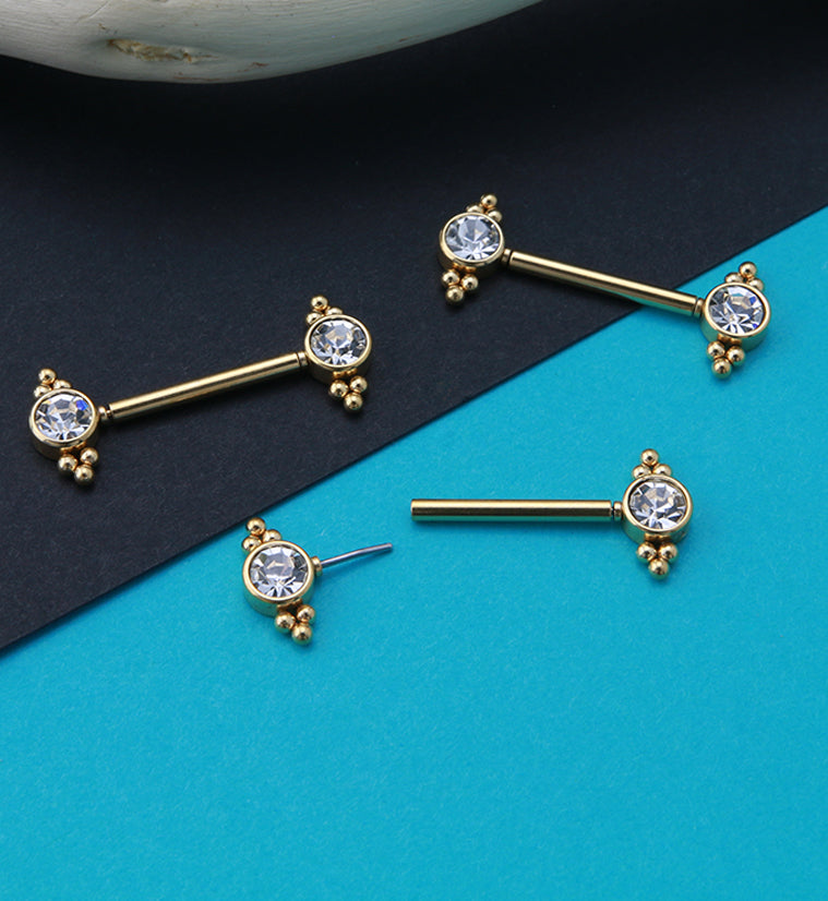 14G Gold PVD Covey Threadless Nipple Ring Barbells