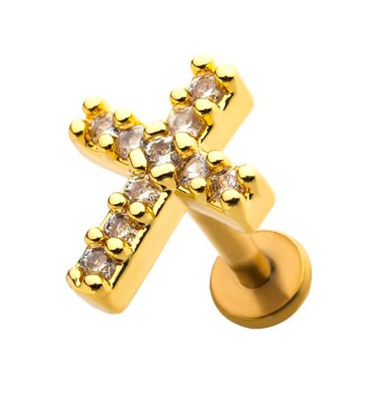 18G Gold PVD Cross CZ Labret