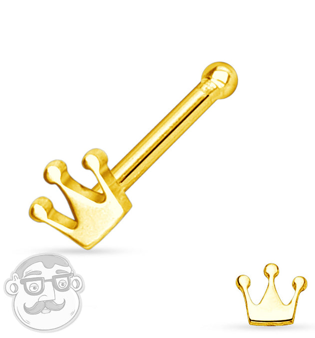 20G Gold Plated Crown Stainless Steel Nose Ring Stud
