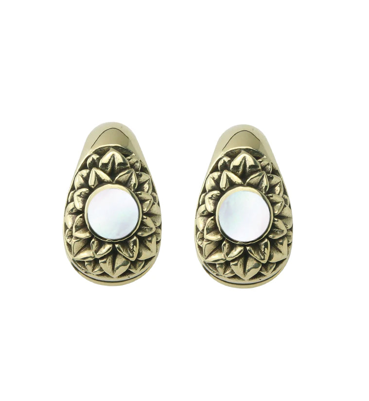 Crux MOP Keyhole White Brass Ear Weights