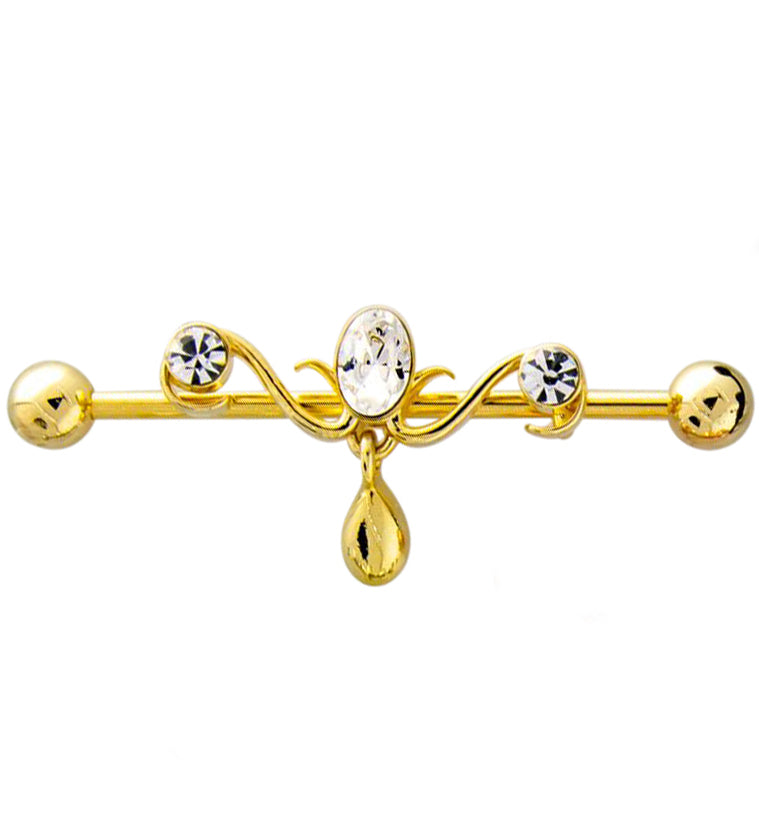 Gold PVD Candelabrum CZ Industrial Barbell