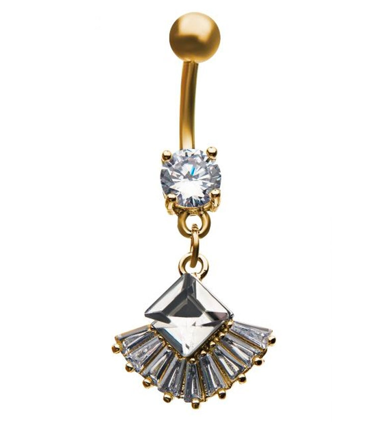 Gold PVD Gem Fan Dangle Belly Ring