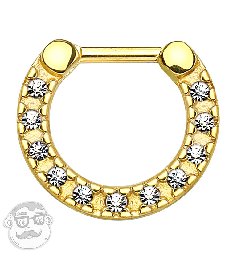 16G PVD Gold Flat Top CZ Edge Stainless Steel Septum Clicker