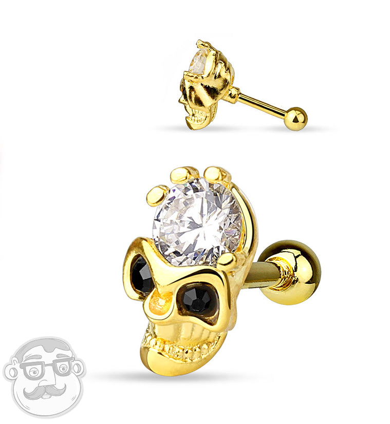 Golden CZ Skull Tragus / Cartilage Barbell