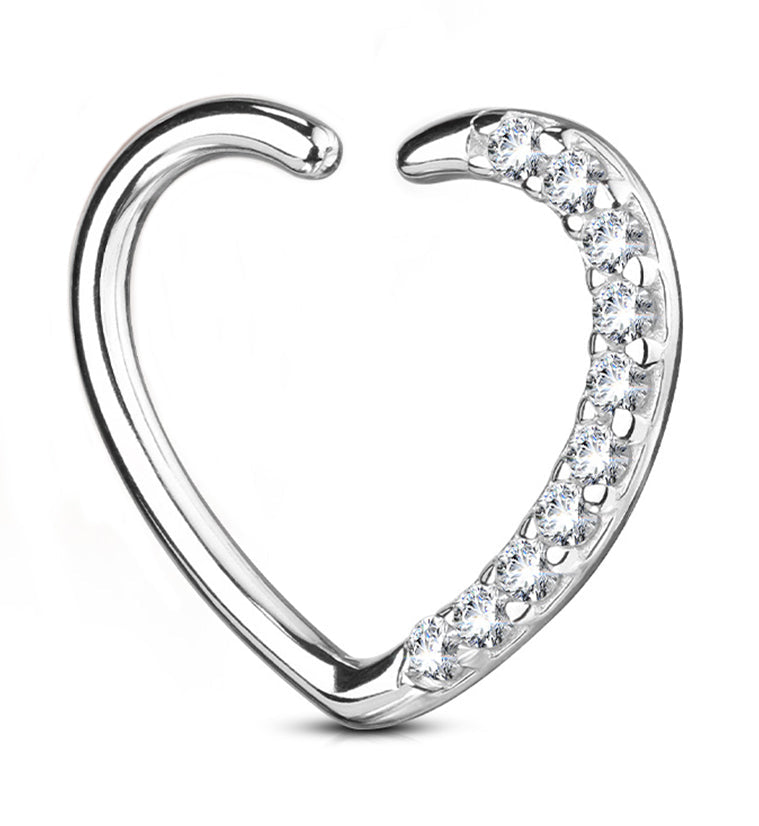 16G 14kt White Gold Heart CZ Daith Cartilage Ring