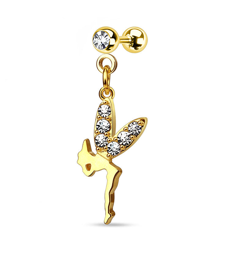 Golden Fairy CZ Dangle Tragus / Cartilage Barbell