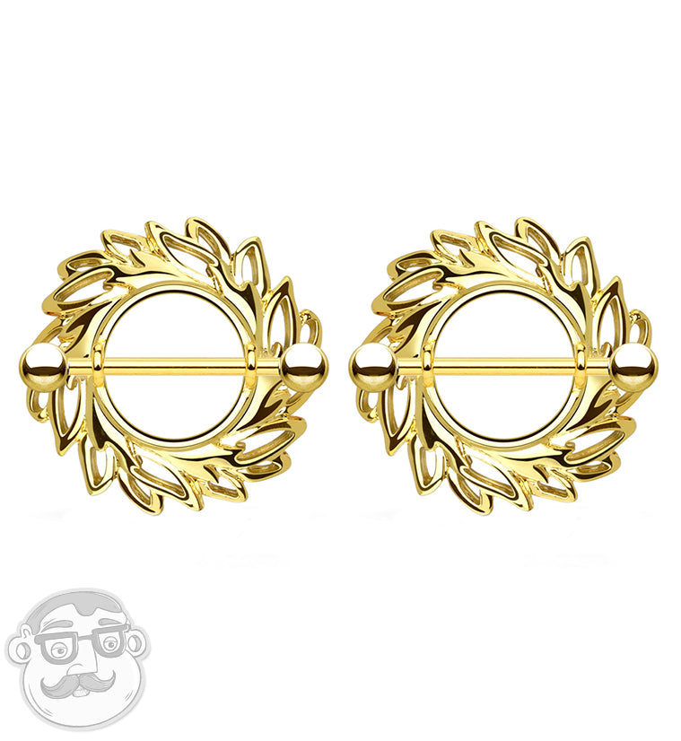 Gold Feather Crest Brass Nipple Shield Ring