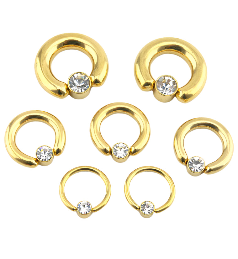 Gold PVD CZ Flat Disk Captive Ring