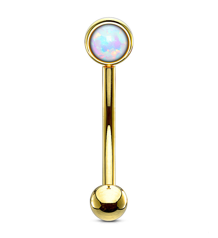 Gold PVD Opal Flat Back Curved Barbell