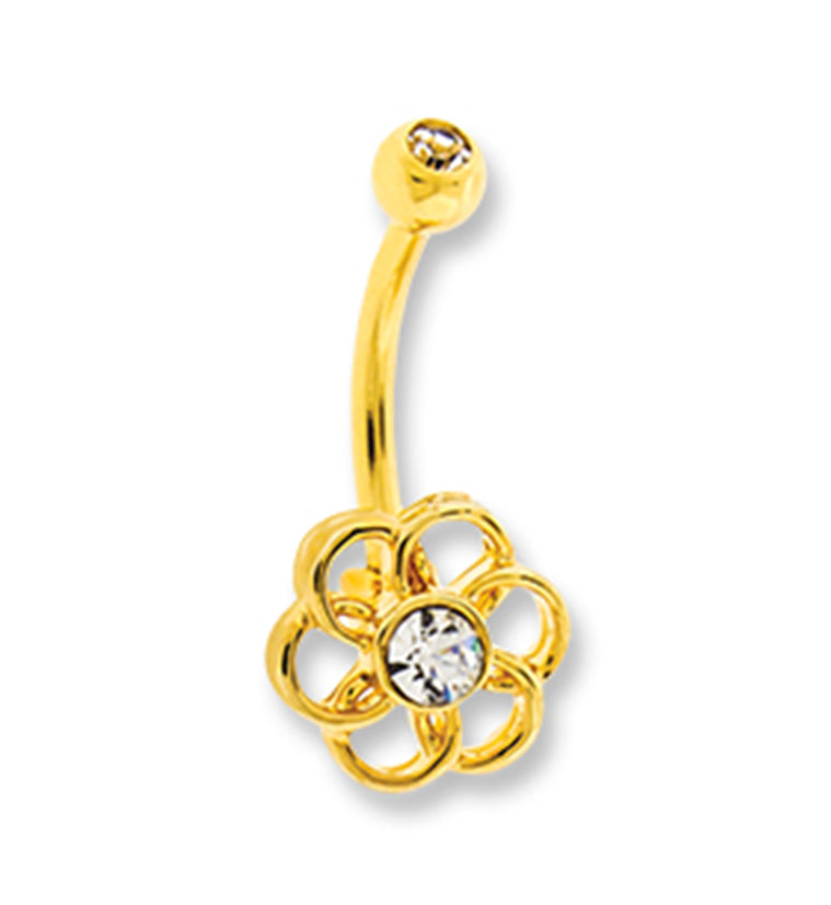 Gold PVD Flower CZ Curved Barbell