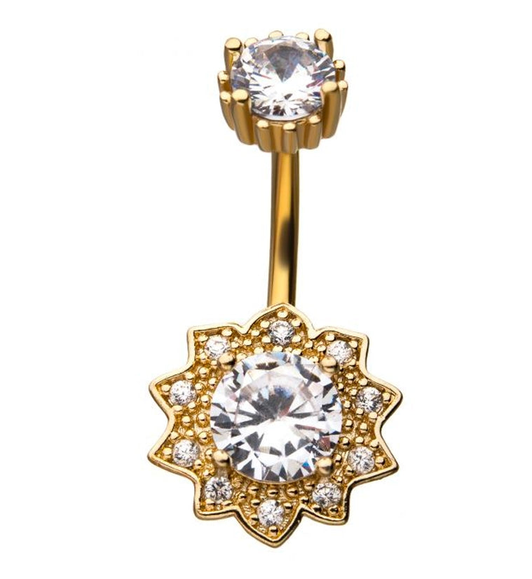 Gold Flower CZ Belly Ring