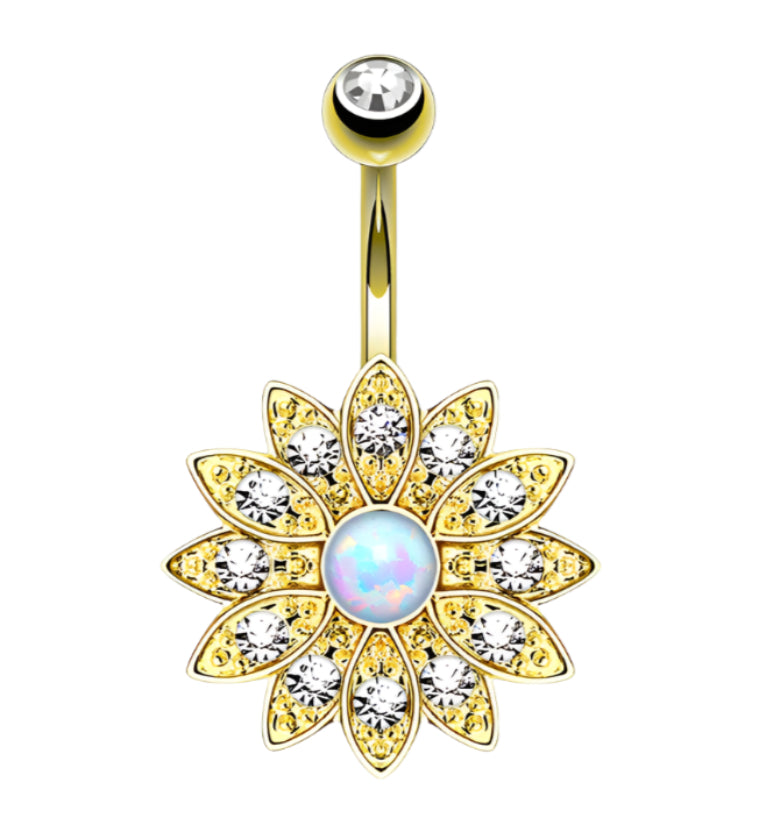 Gold PVD Flower with Opal Gem Belly Button Ring