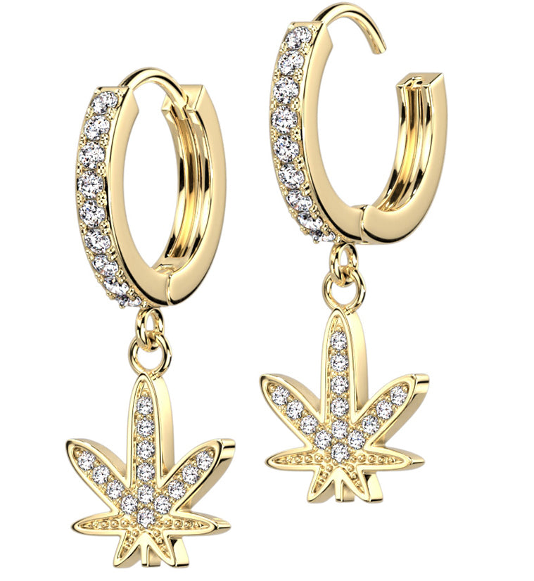 Gold PVD Hemp CZ Stainless Steel Hoop Earrings
