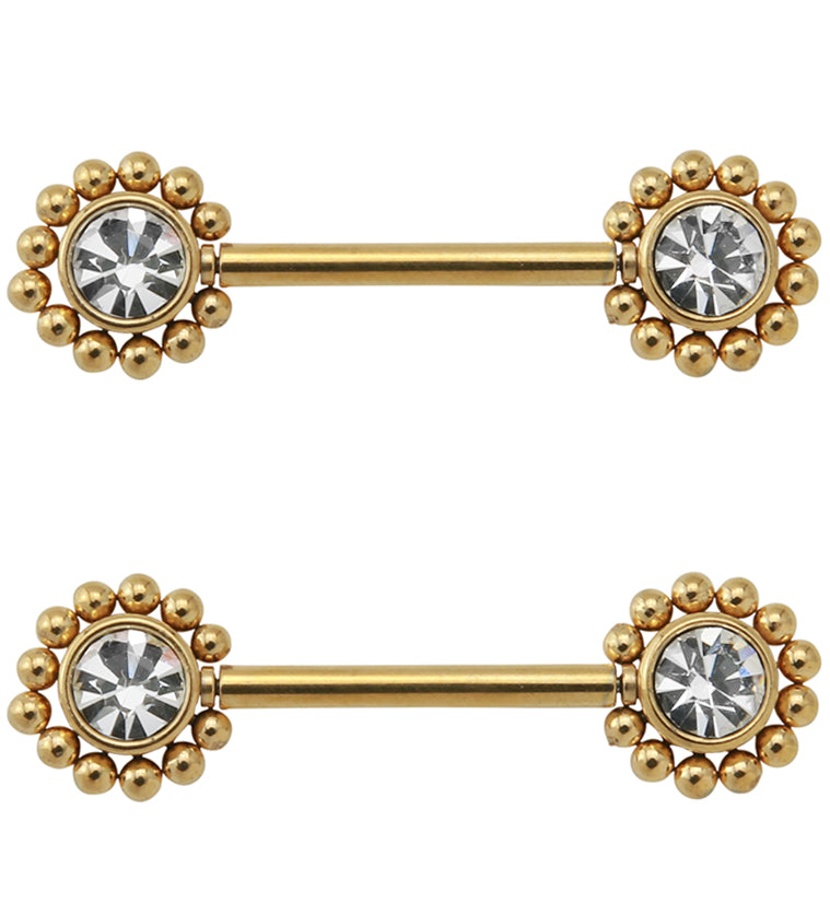 14G Gold PVD Gem Verge Threadless Nipple Ring Barbells