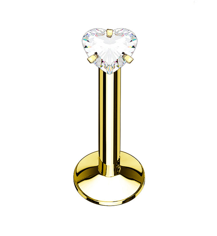 Gold PVD Heart CZ Internally Threaded Labret